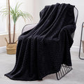 Exclusivo Mezcla Fleece Throw Blanket for Couch and Bed, 50x70 Inches Soft Cozy Jacquard Flannel Blankets, Lightweight Fuzzy Plush Warm Throws for Women, Black