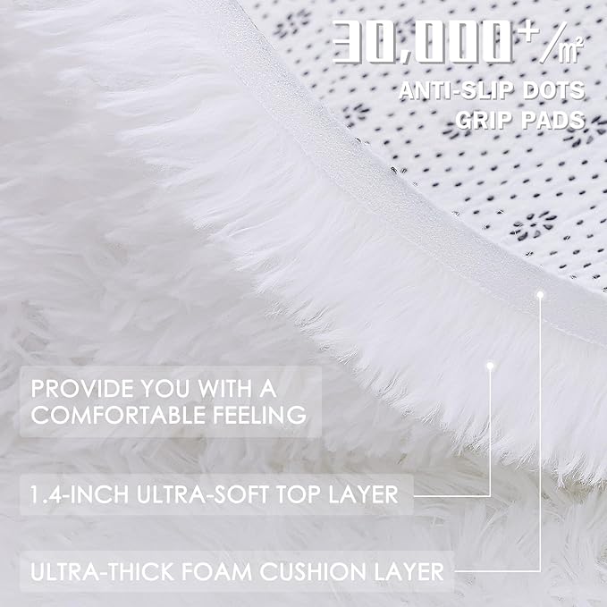 OLANLY 7x7 Machine Washable Large Area Rugs for Living Room, Bedroom, Soft Fluffy Shaggy Bedside Rug, Indoor Floor Carpet for Kids Girls and Boys, Dorms, Nursery, Home Decor Aesthetic, White