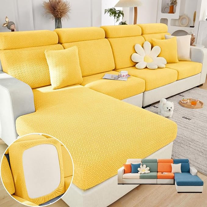 Soothing Home Sofa Covers, Sofa Hero Covers, Wear-Resistant Universal Couch Covers Washable Stretch Sectional Couch Cushion Covers (Yellow,Headrest Cover)