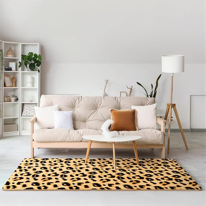 Amearea Soft Leopard Runner Rugs for Hallway, 2x6 Feet Cheetah Print Bedroom Bedside Rugs, Washable Fluffy Indoor Animal Runner Rug Carpet for Entrance Kitchen Kids Teen Room Living Room Decor, Khaki
