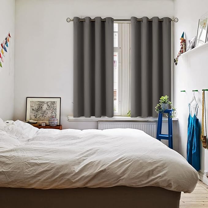 BGment Blackout Curtains for Bedroom - Grommet Thermal Insulated Room Darkening Curtains for Living Room, Set of 2 Panels (52 x 45 Inch, Grey)