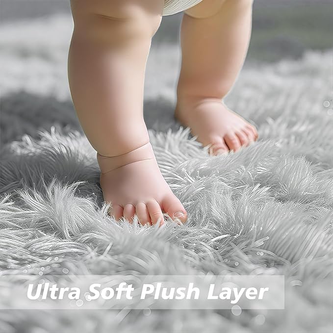 yulidayang Soft Round Area Rug for Kids Bedroom, Fluffy Fuzzy Shaggy Rug 6'X6'for Living Room, Non Slip Circle Plush Rug for Girls Room Nursery Dorm Decor,Light Grey