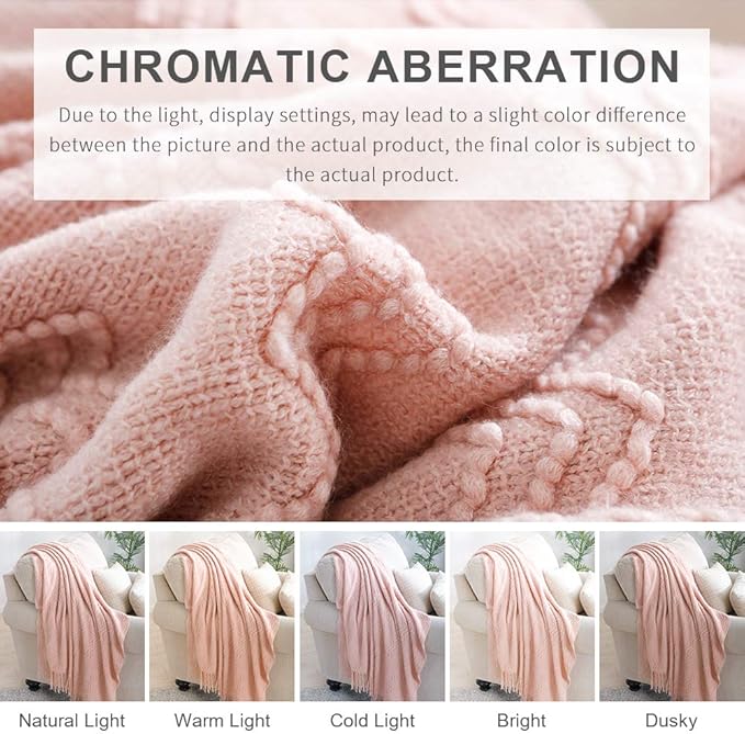 BOURINA Pink Throw Blanket 60x80 Inches Throw Textured Solid Soft Sofa Throw Couch Knitted Decorative Blanket