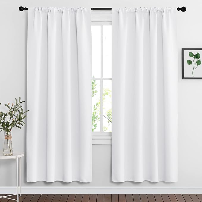 RYB HOME Curtains for Bedroom Living Room 72 inches Long, Thermal Insulated Privacy Rod Pocket Drapes for Nursery Office Home Theater, Width 34 by Length 72, Pure White, 2 Panels