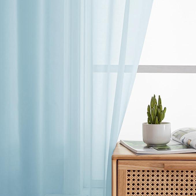 Simplebrand Sky Blue Sheer Curtains 72 Inches Long 2 Panels for Living Room, Rod Pockets Airy Window Treatments Voile Sheer Black Curtains Panels Lightweight for Front Back Patio Glass Door, 42" Width