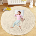 Cream White Round Rugs for Bedroom: 4ft Circle Fluffy Shag Soft Washable Rug Small Fuzzy Plush Indoor Carpet for Kids Girls Boys Nursery Dorm Classroom (Cream White, 4'x4')