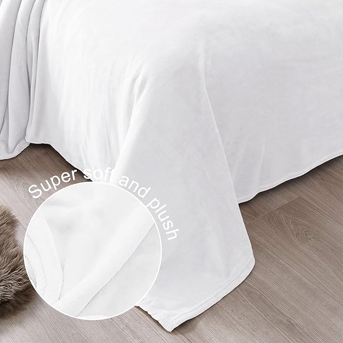 Exclusivo Mezcla Fleece Blanket Twin Size for Bed, Super Soft and Warm, All Season, Cozy, Plush, Lightweight, 60x80 Inches Pure White