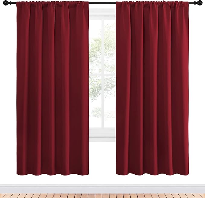 NICETOWN Christmas Burgundy Blackout Curtains and Drapes - Thermal Insulated Solid Rod Pocket Blackout Draperies/Panels for Guest Room (1 Pair, 52 by 72-Inch)