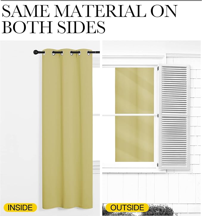 NICETOWN Bedroom Blackout Draperies Panels, 2 Panels, 42 x 72 Inch, Paler Yellow, Three Pass Microfiber Noise Reducing Thermal Insulated Solid Ring Top Window Curtains