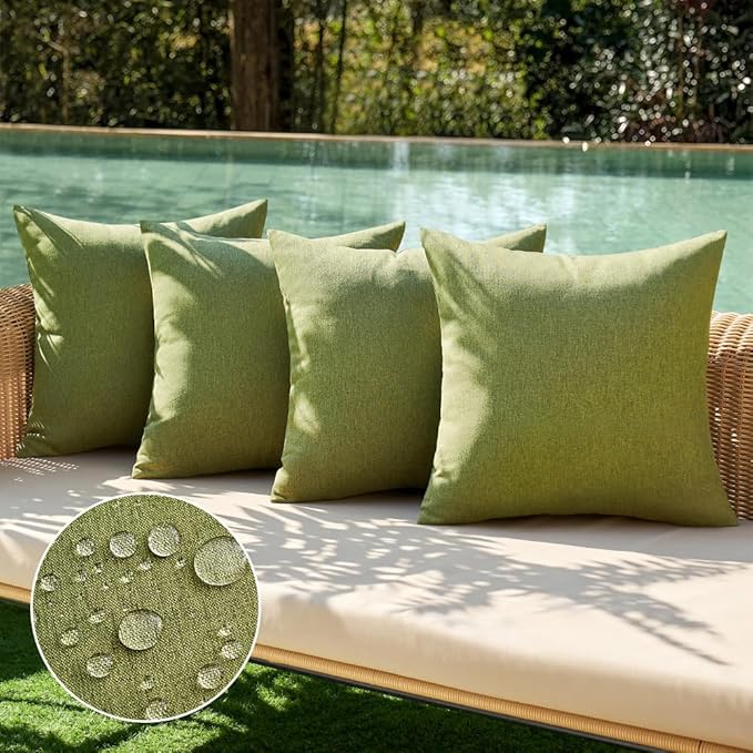MIULEE Pack of 4 Decorative Throw Pillow Covers Linen Waterproof Pillow Covers Farmhouse Cushion Cases for Outdoor Patio Garden Tent Balcony Couch Sofa18x18 inch Green