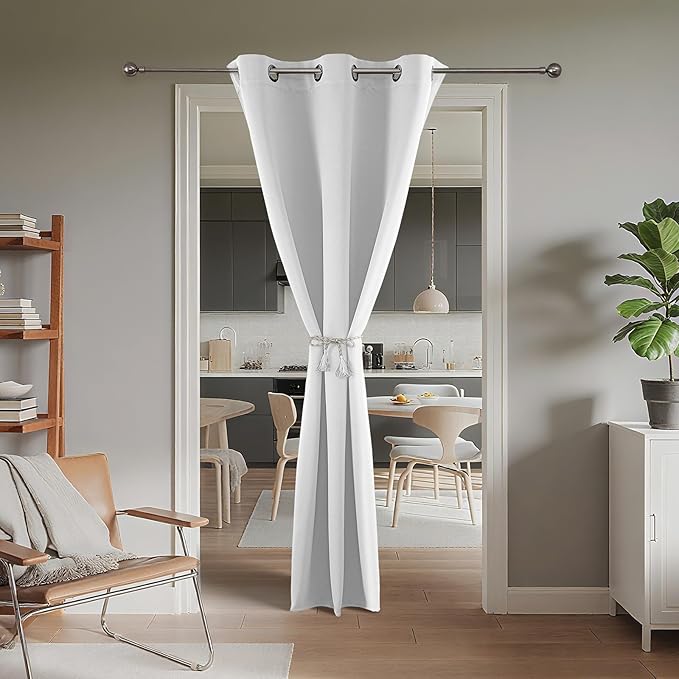 Joydeco Blackout Door Curtain for Doorway Privacy 78 Inches Long, Grommet Closet Curtain for Open Closet, Room Divider for Bedroom Living Room (Pure White 52Wx78L, 1 Panel)