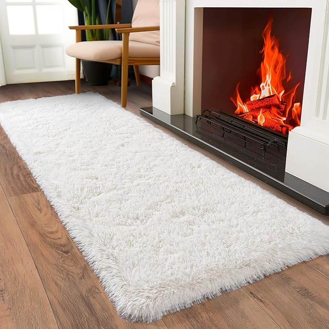 Ultra Soft Runner Rugs for Bedroom Hallways with Upgraded Non-Slip Rubber Backing & Thick Memory Sponge, 2 Packs 2x6 Feet Fluffy Shag Throw Area Rug for Bedside Dorm Cream