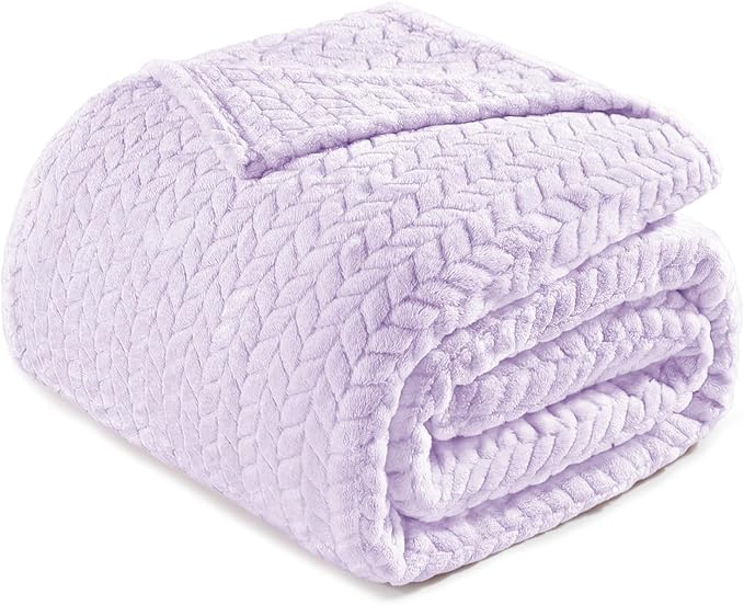 Exclusivo Mezcla Fleece King Size Blanket for Bed, 90x104 Inches Soft Cozy Jacquard Flannel Blankets, Lightweight Fuzzy Plush Warm for Women, Lilac Purple