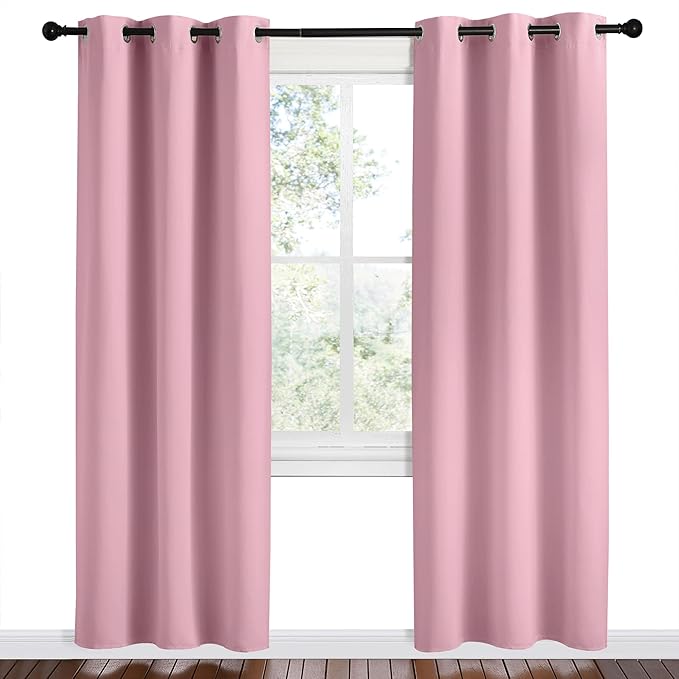 NICETOWN Crystal Pink Room Darkening Curtains for Kitchen, Set of 2, 42 inches Wide by 78 inches Long, Window Treatment Thermal Insulated Solid Grommet Room Darkening Curtains/Drapes for Bedroom