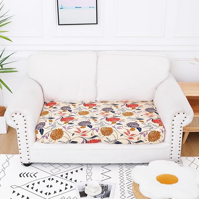 Smiry Printed Couch Cushion Covers, Stretch Soft Couch Covers for Sofa, Washable Non-Slip Sofa Slipcover Furniture Protector for Indoor and Outdoor (Medium, Orange)