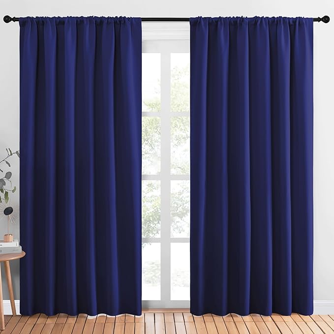 NICETOWN Living Room Curtains, Blackout Draperies, Navy Blue, 1 Pair, 70 x 84-inch, Home Decorations Thermal Insulated Solid Rod Pocket Blackout Drapes for Cafe