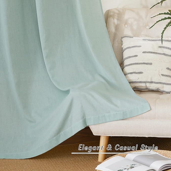 NICETOWN Rustic Linen 96 inch Long Curtains for Living Room, Grommet Privacy Added Thick Linen Weave with Light Filter Window Curtains & Drapes for Bedroom, Sage Green, W42 x L96, 2 Panels