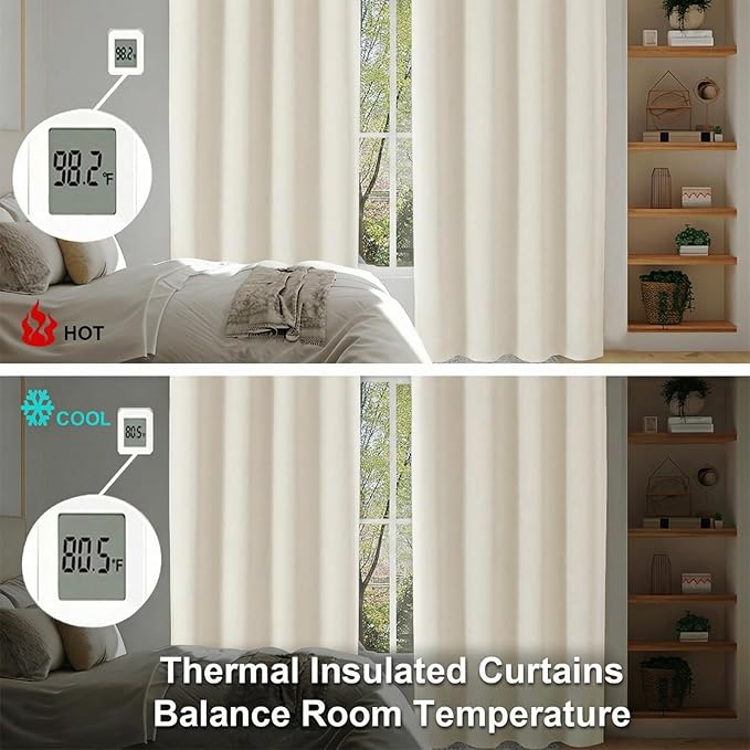Simplebrand Ava Ivory Short Light Filtering Curtains for Bedroom 45 Inches Long 2 Panels Set, Solid Thermal Insulated, Energy Saving Window Treatment Curtains Light Filtering Drapes, W40 x L45 Inch