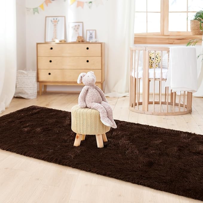 LOCHAS Ultra Soft Indoor Modern Area Rugs 2x8, Fluffy Living Room Carpets for Children Bedroom Home Decor Nursery Rug, Brown