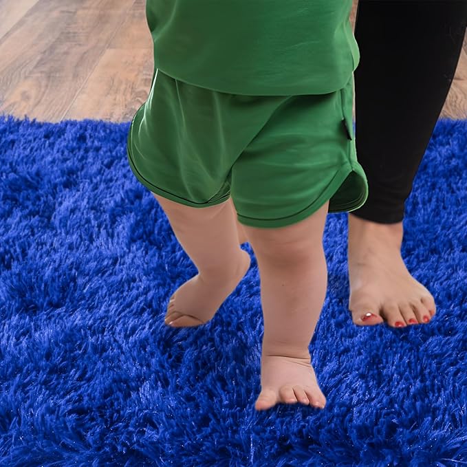 Soft Runner Rugs for Bedroom Hallways, 2x3 Royal Blue Fluffy Shag Throw Area Rug Non Slip for Bedside Dorm, Long Shaggy Furry Carpet for Nursery Living Room
