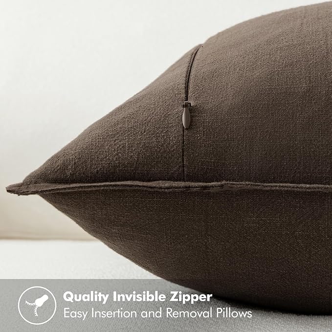 MIULEE Decorative Linen Euro Sham Pillow Covers 24x24 Dark Coffee Chocolate Boho Farmhouse Neutral Winter Couch Throw Pillows for Bed Pack of 2 Accent Modern Pillowcase Sofa Livingroom Home Decor