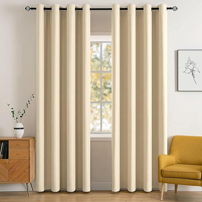 MIULEE Blackout Curtains for Bedroom Living Room Thermal Insulated Room Darkening Grommet Top Solid Light Blocking Drapery Set of 2 Window Panels 52 x 90 Inches Cream Beige