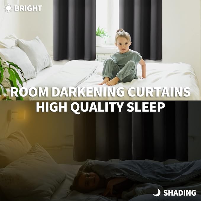 BGment Blackout Curtains - Grommet Thermal Insulated Room Darkening Bedroom and Living Room Curtain, Set of 2 Panels (52 x 45 Inch, Dark Grey)