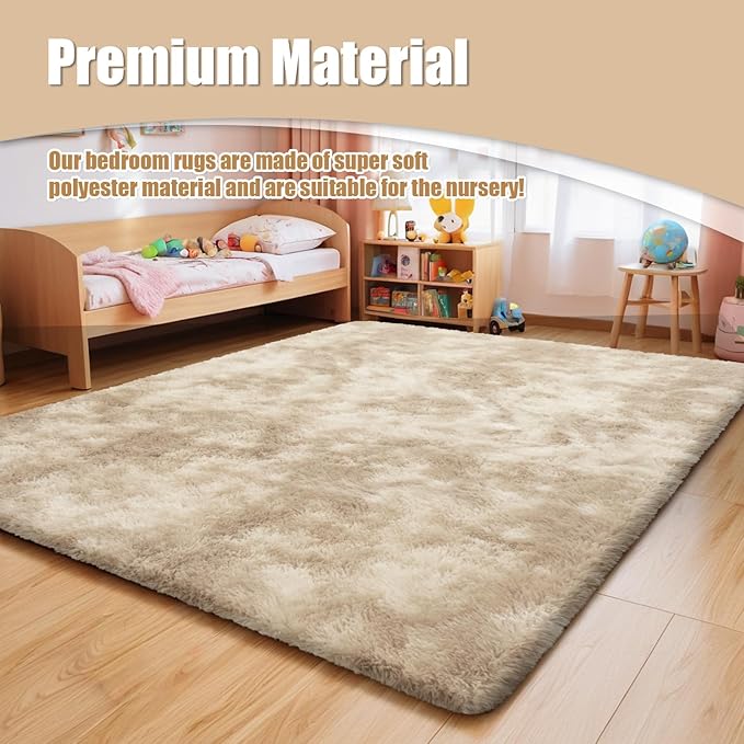Ultra Soft Fluffy Area Rugs for Bedroom Living Room 10x14, Nursery Rug, Non-Slip Carpet for Kids Dorms Decor, Shaggy Bedside Rug, Mottling Beige