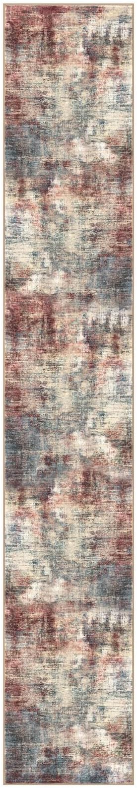 IOHOUZE Abstract Runner Rug 2x12 Ft Washable Runners for Hallways, Non Slip Kitchen Runner Printed Faux Wool Entryway Runner Indoor, Modern Abstract Floor Carpet for Hall Kitchen, Red/Multi