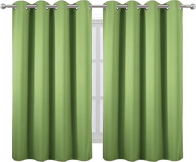 LEMOMO Blackout Curtains 52 x 45 inch/Light Green Curtains Set of 2 Panels/Thermal Insulated Room Darkening Bedroom Curtains