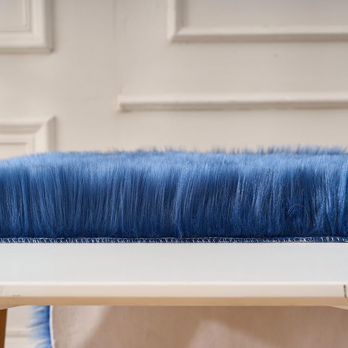 EasyJoy Ultra Soft Fluffy Shaggy Area Rug Faux Fur Rug Chair Cover Seat Pad Fuzzy Area Rug for Bedroom Floor Sofa Living Room (2 x 4 ft Rectangle, Dark Blue)