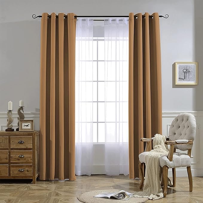 NICETOWN Blackout Doorway Curtains 80 inches Long 2 Panels Set, Grommet Thermal Window Treatments Light & Sound Blocking Drapes for Living Room, Gold Brown, W46 x L80