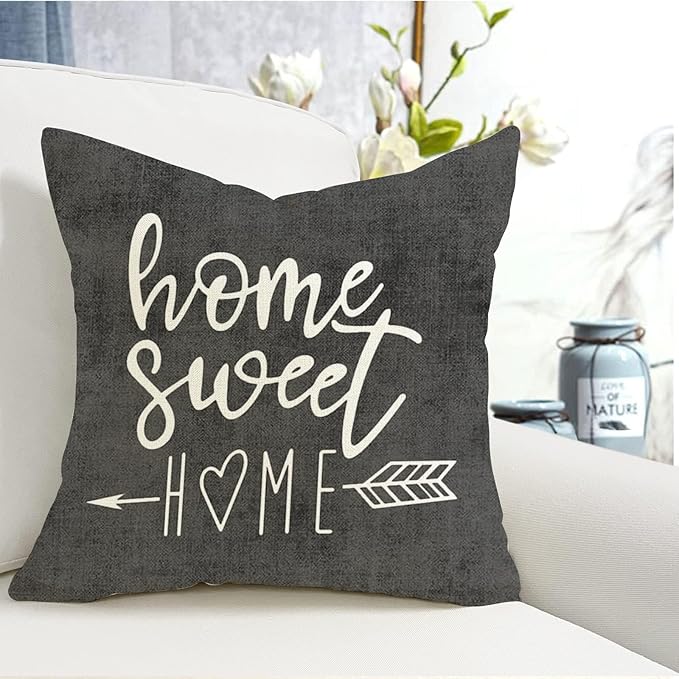 YCOLL Pillow Covers 16x16 Set of 4, Modern Sofa Throw Pillow Cover, Decorative Outdoor Linen Fabric Pillow Case for Couch Bed Car, Rustic Gray