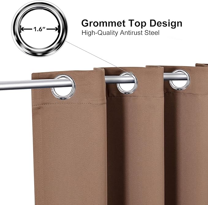 ChrisDowa Room Darkening Curtains 80 Inches Long 2 Panels Set for Living Room, Grommet Thermal Insulated Blackout Curtains for Bedroom (Cappuccino, 52 x 80 Inch)