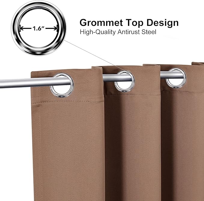 ChrisDowa Grommet Room Darkening Curtains for Bedroom and Living Room - 2 Panels Set Thermal Insulated Blackout Curtains (Cappuccino, 52W x 63L)