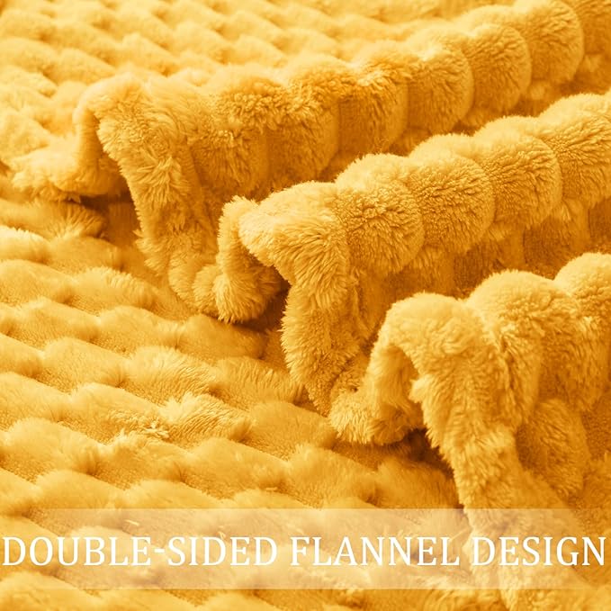 Exclusivo Mezcla Fleece Throw Blanket for Couch, Extra Large Fuzzy Mustard Yellow Bed Blankets, Soft Cozy Plush Sofa Throws for All Seasons, 50x70 Inches