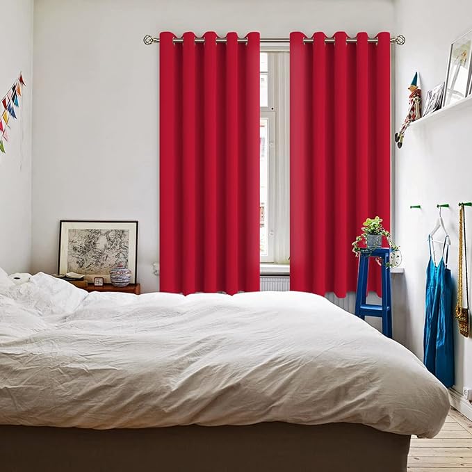 BGment Room Darkening Curtains 63 Inches Long - Grommet Thermal Insulated Drapes Window Treatment Curtains for Bedroom, 2 Panels, 70 x 63 Inch, Red
