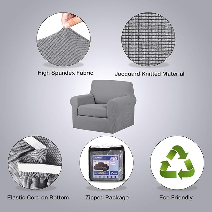 H.VERSAILTEX 2-Pieces Armchair Cover Chair Slipcovers with Arms Furniture Protector Cover Fit Armchair Width Up to 47 Inch, Jacquard Spandex Couch Covers Armchair Slipcover - Dove, Chair