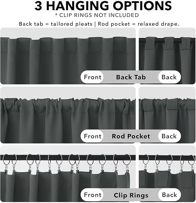 Deconovo Blackout Curtains, Thermal Insulated, W70 x L63 2 Panels, Back Tab, Machine Washable, Room-Darkening Drapes for Bedroom/Living Room Dark Grey