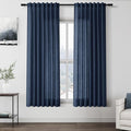 Denim Blue Linen Curtains for Living Room 63 Inches Long 2 Panel Set Light Filtering Linen Drapes for Kitchen Windows Rod Pocket Back Tab Short See Through Curtain Country Farmhouse Decor 52x63