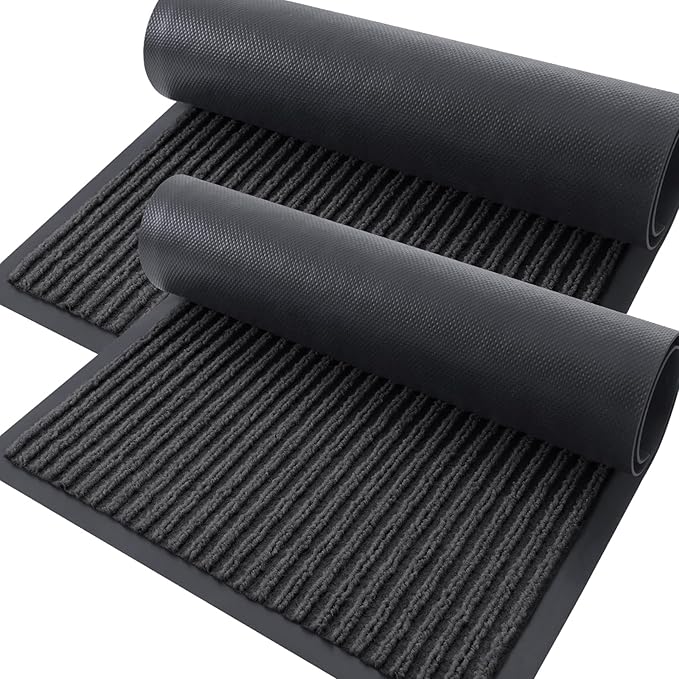 OLANLY Front Door Mat Indoor Outdoor Entrance, 2-Pack 59 x 23 Inch, Waterproof Heavy Duty Doormat, Fade Resistant, Low Profile, Easy Clean Patio Porch Welcome Floor Mats for Entry, Charcoal Grey