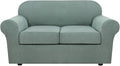 H.VERSAILTEX 3 Piece Stretch Sofa Covers for 2 Cushion Loveseat Couch Covers for Living Room Sofa Slipcovers (Base Cover Plus 2 Seat Cushion Covers) Thicker Jacquard Fabric(Medium Sofa, Sage)