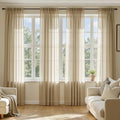 MIULEE Beige Sheer Curtains 90 Inches Long, 4 Panels Set, Rod Pocket Voile Drapes Light Filtering and Semi Transparent, Elegant Window Treatments for Bedroom Living Room,54 x 90 Inches