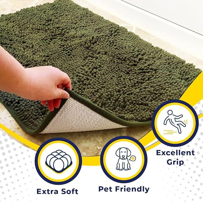 Muddy Mat® | Super Absorbent Door Mat Indoor, Microfiber Quick Dry Chenille Entryway Rug, Non-Slip Front Door Mat, Indoor Mats for Entryway, Machine Washable Pet Rug, Army Green 18"x28"
