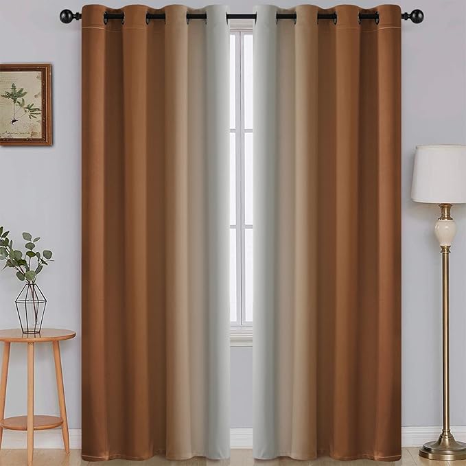 SimpleHome Ombre Room Darkening Curtains for Bedroom, Gradient Burnt Orange to Grey White Light Blocking Thermal Insulated Grommet Window Curtain/Drapes for Living Room,2 Panels, 52x84 inches Length