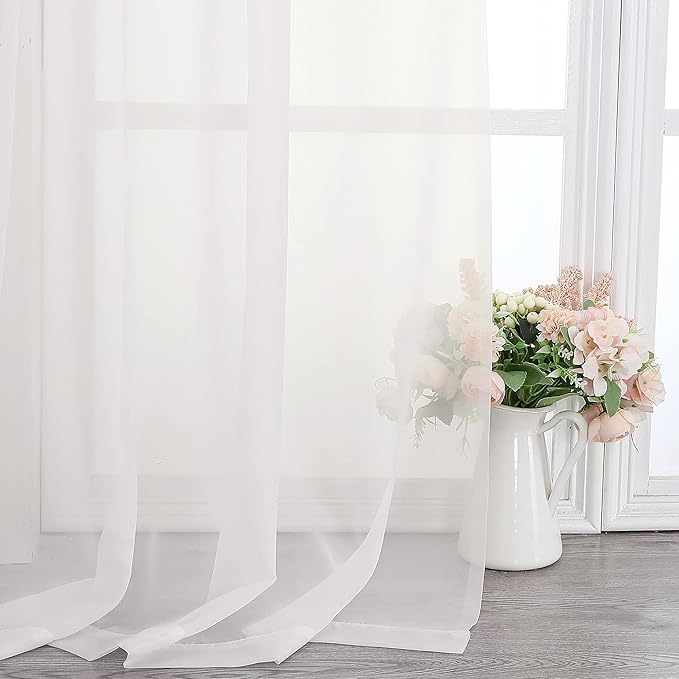 Chyhomenyc Ivory Sheer Scarf Valances for Windows 216 Inch Extra Long, Window Scarf Drapes Rod Pocket Backdrop for Wedding Arch Draping/Party/Canopy Bed/Living Room, 2PC, 18 Feet Length