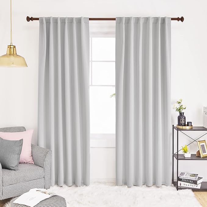 Deconovo Blackout Curtains, Thermal Insulated, W52 x L95 2 Panels, Back Tab, Machine Washable, Room-Darkening Drapes for Bedroom/Living Room Greyish White