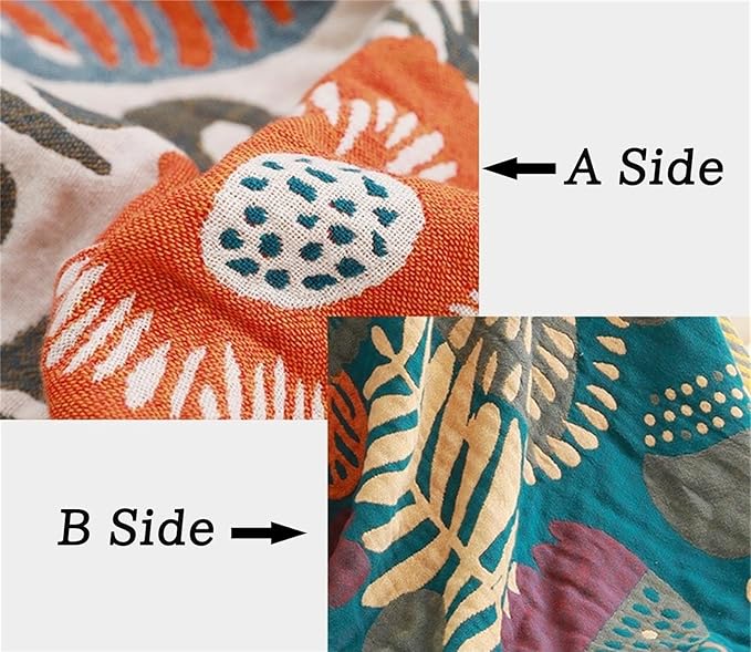Throw Blanket Queen Size Fall Blanket for Couch Bed 80''x90'',100% Cotton Woven Muslin Blankets Travel Soft Warm Mexican Blankets Boho Quilt Home Decor for Women