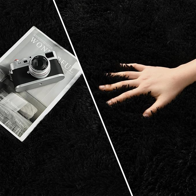 Deerhoo Large Shag Area Rugs 6 x 9, Plush Fuzzy Rugs for Living Room, Ultra Soft Fluffy Furry Rug for Bedroom, Indoor Carpet Nursery Rugs for Kids Room Home Decor, Black
