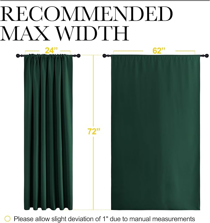 NICETOWN 2 Panels Blackout Curtains, Rod Pocket Window Curtains Room Darkning Drapes for Bedroom/Living Room, Thermal Insulated Solid Draperies for Home Office/Study, 62 by 72-Inch, Hunter Green